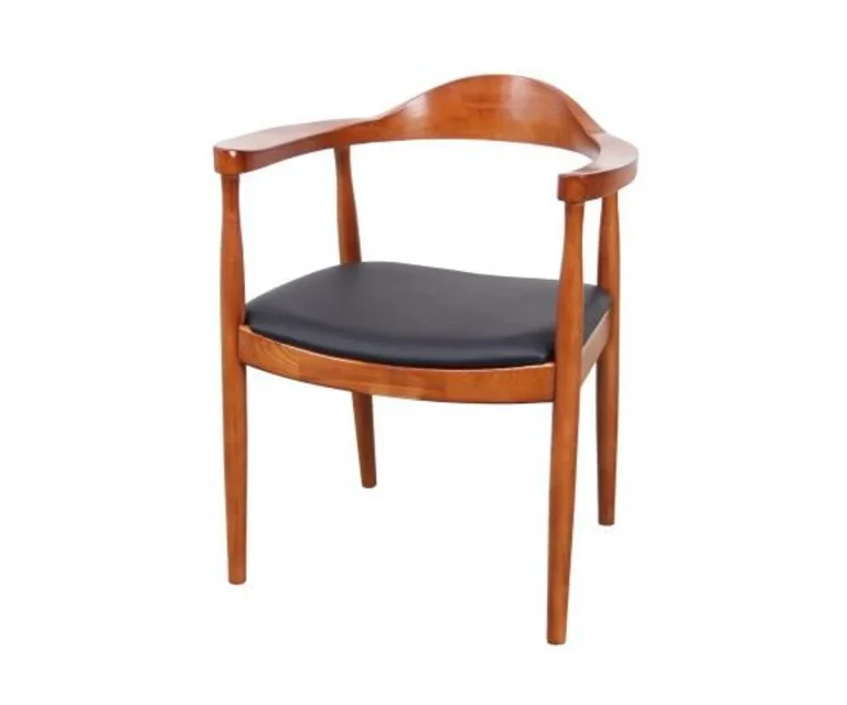 Curved-arm solid wood dining chair
