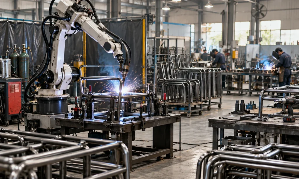 Furniture frame welding and metalworking illustration